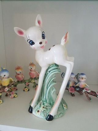 Vintage Kitsch White Long Leg Bambi Deer Fawn Japan Ceramic Porcelain Figurine