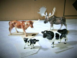 Vtg Hagen Renaker Miniature Bone China Cow/baby,  Moose,  Longhorn Steer Must L@@k