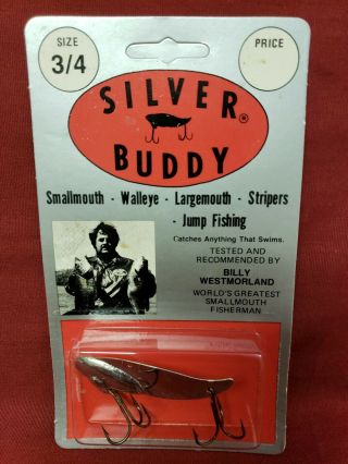 Vintage Silver Buddy Fishing Lure 3/4 Size " Catches Anything That Swims " Old