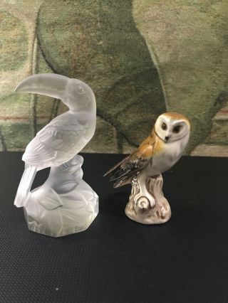 Vintage Goebel Porcelain Miniature Owl Figurine Bird Of Prey And Tucan
