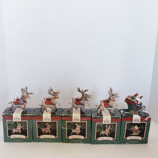 1992 Hallmark Keepsake Ornament Santa And His Reindeer Set Of 5 Chistmas Euc
