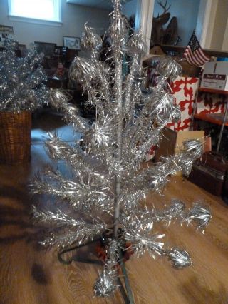 4 Ft Vintage Pom Pom Royal Silver Aluminum Christmas Tree With Metal Stand,