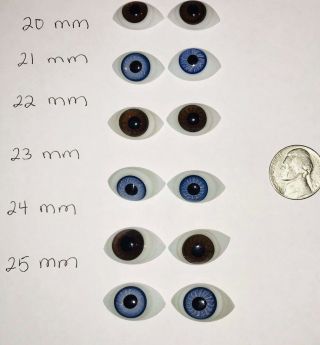 Antique French/german Blown Glass Paper Weight Doll Eyes In Blue 23mm