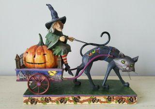 Jim Shore Halloween Wicked Ride Witch On Cart Pumpkin Black Cat 2008 4010487