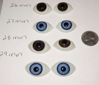 Antique French/german Blown Glass Paper Weight Doll Eyes In Blue 26mm