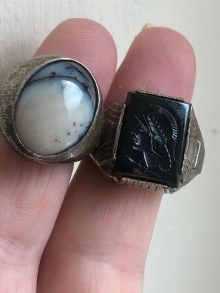 2 Antique Gents Mens Rings Intaglio Seal And Blue John ?