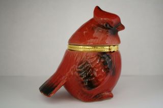 Vintage 4 " Red Cardinal Bird Hinged Trinket Box