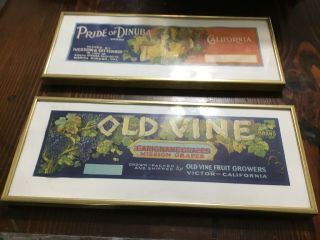 2 Vtg Wood Wooden Grape Crate Box Advertising Label Framed Art California Grapes