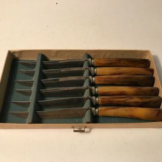 Antique Matching Set Of 6 Stainless Steel Bakelite Handle Usa Steak Knives
