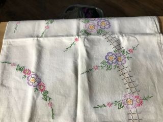 Vintage Hand Embroidered Cotton / Linen Table Cloth - 50 