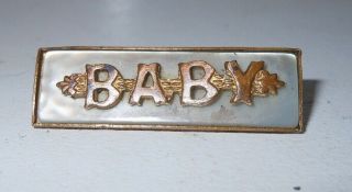 Antique Baby Bar Brooch Mother Of Pearl Shell Rolled Gold