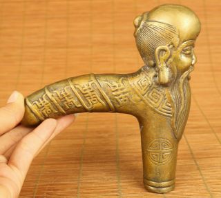 Old Bronze Hand Carving God Of Longevity Statue Figue Walking Stick Head Gift