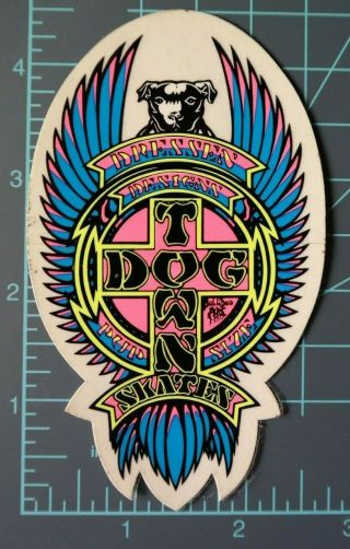 Dogtown,  Eric Dressen " Pup Size " Vtg,  Blue Skateboard Sticker Wes Humptson Art