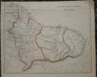 C1863 Two Large Antique Maps - British,  French & Dutch Guiana - J.  W.  Lowry