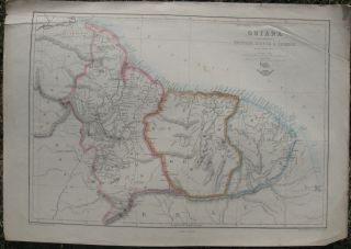 c1863 Two Large Antique Maps - British,  French & Dutch Guiana - J.  W.  Lowry 2