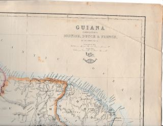 c1863 Two Large Antique Maps - British,  French & Dutch Guiana - J.  W.  Lowry 3