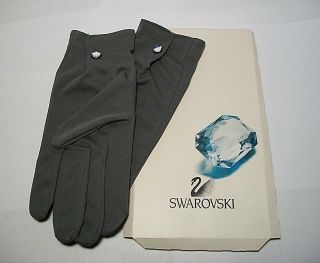 Swarovski Dark Gray Cloth Gloves With Crystal Button