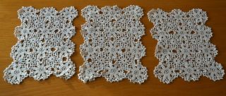Vintage 3 X Matching Rectangular Crocheted Mats Doily Ecru/stone Cotton