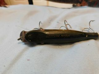 Antique Glass Eyed Pikie Minnow Wood Fishing Lure With 3 Treble Hooks