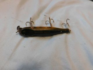 Antique Glass Eyed Pikie Minnow Wood Fishing Lure With 3 Treble Hooks 3