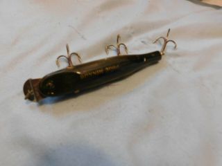 Antique Glass Eyed Pikie Minnow Wood Fishing Lure With 3 Treble Hooks 4