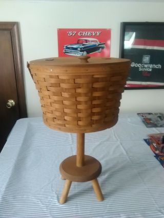 Longaberger Vintage 1986 Sewing Basket,  Moveable Handle & Stand