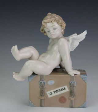 Lladro Spain Angel Cherub Suitcase World Travel 7310 Porcelain Figurine Nr Sms