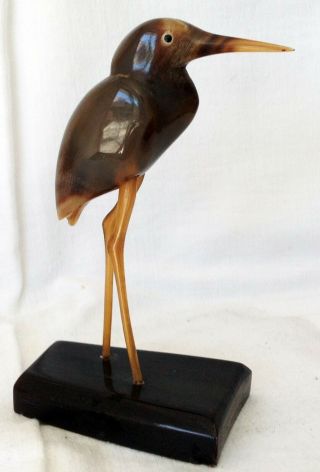 Vintage Carved Cow Horn Bird Figurine.  Stork