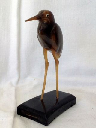 Vintage Carved Cow Horn Bird Figurine.  Stork 2