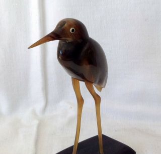 Vintage Carved Cow Horn Bird Figurine.  Stork 3