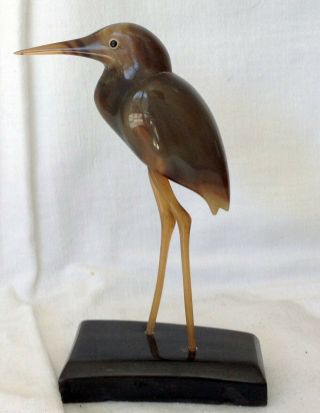 Vintage Carved Cow Horn Bird Figurine.  Stork 4