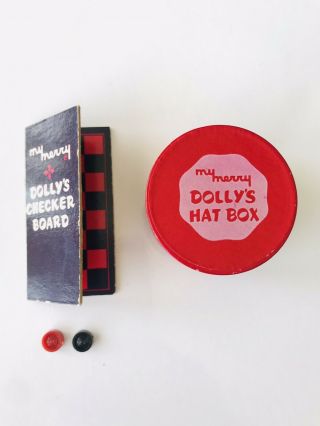 Vintage My Merry Dolly’s Red Hat Box And Dolly’s Checker Board