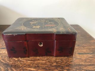 Antique Oriental Japanese Chinese Lacquered Box With Floral Design