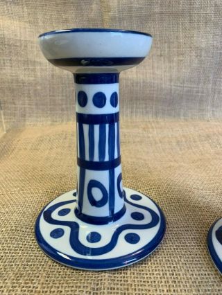 Pair Vintage Dansk Arabesque Blue & White Candle Holders made in Japan 2