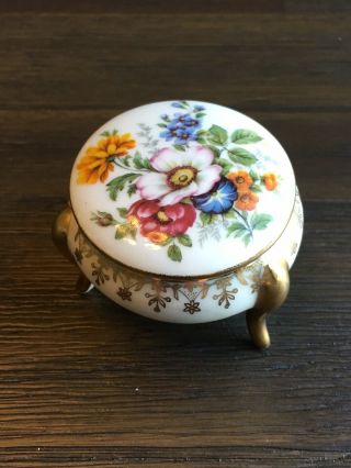 Lec Limoges France Porcelain Trinket Jewelry Dresser Box Flowers Garland Leclair