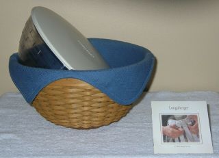 2002 Longaberger 11 " Bowl Basket W/ Fabric Liner,  Inner Plastic Bowl & Lid 10796