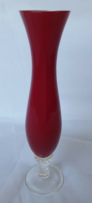 Red White Cased Glass Vase Twisted Pedestal 20cm Retro Vintage Mid Century Art