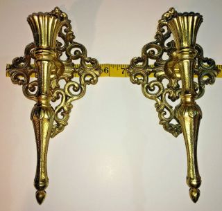 Candle Wall Sconces Hollywood Regency Pair Gold Tone Cast Metal 11 X 5 3/4in.