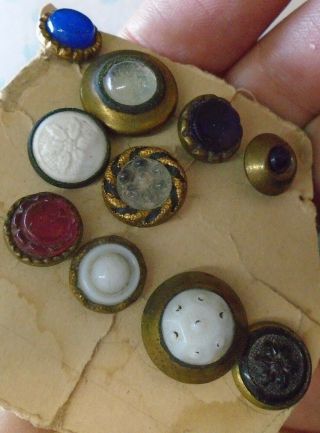 Antique Mini Set Of 10 Buttons Tiny 18th 19th 20th Century Shank Colorful