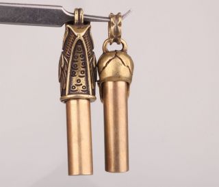 2pc Exquisite BRASS HAND CARVING FAUCET BONE STATUE OLD WHISTLE NECKLACE PENDANT 5
