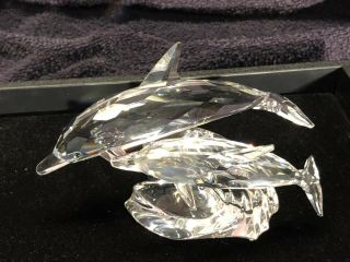 1990 Swarovski Crystal Lead Me The Dolphins Mother Child With Box