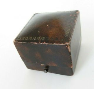 Antique Mottled Brown Leather Ring Box Domed Top With Tooled Edge