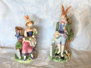 Fitz And Floyd Old World Rabbits,  Candle Stick Holders - Collectibles