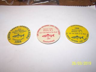 1966,  67 & 68 Seneca Lake Geneva Ny Lake Trout Derby Contestant Button Pinbacks