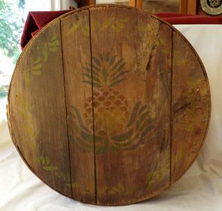 Vintage Primitive Wood 16 " Round Bentwood Pantry Cheese Box Sewing Box