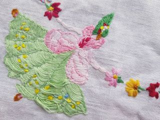 FABULOUS Vintage Hand Embroidered Linen Traycloth with Crinoline Ladies 5