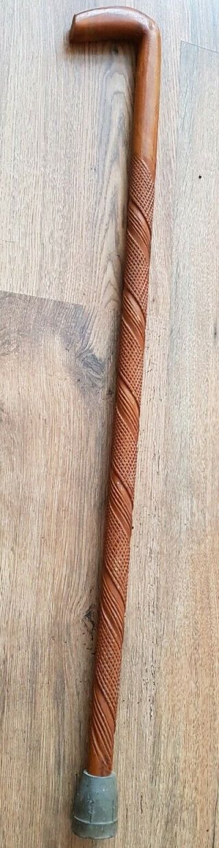 Vintage Rustic Wooden Walking Stick / Cane With Detailed Carved Decoration