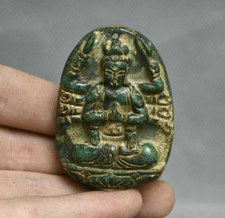 2.  2 " Old Chinese Ancient Jade Carved 12 Arms Guanyin Kwan - Yin Amulet Pendant