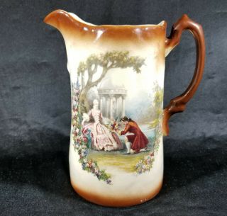 Antique Ceramic Pitcher Scenic Victorian Couple Scene Allendale Pottery England