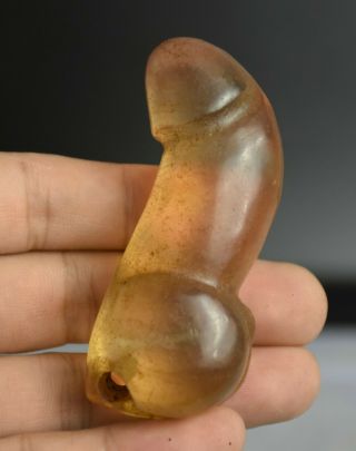 3 " China Hongshan Culture Old Red Crystal Carved Phallus Penis Amulet Pendant